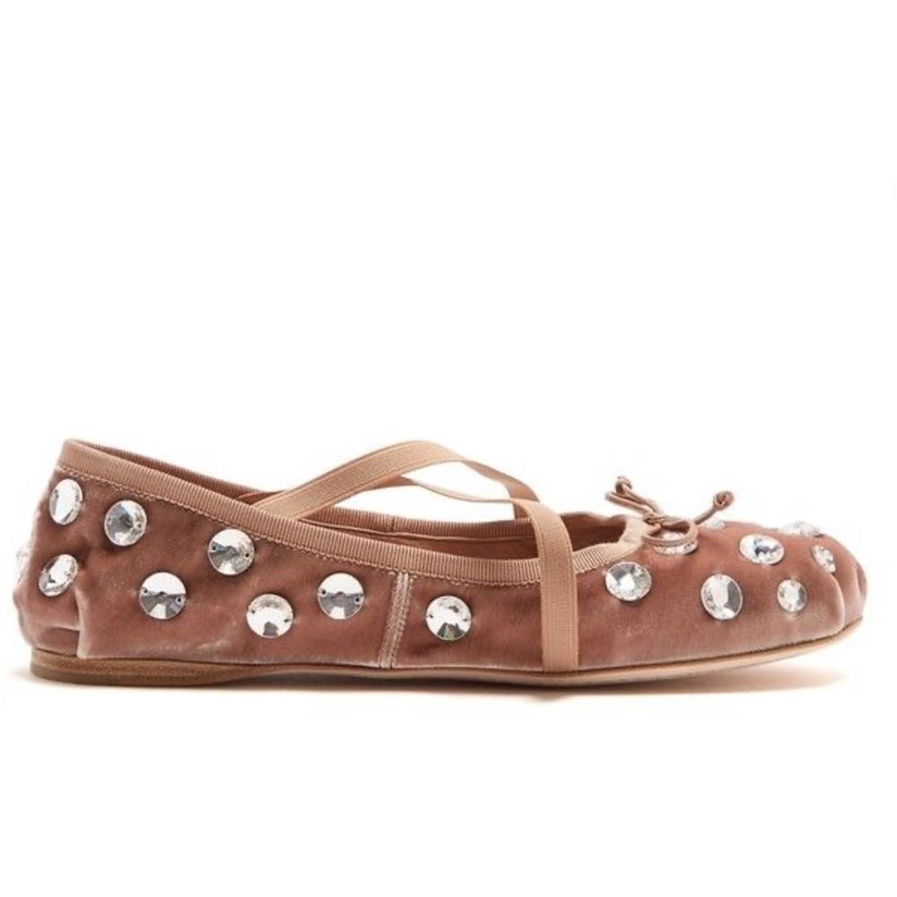 STUNNING RARE MIU MIU CRYSTAL VELVET BALLET FLATS